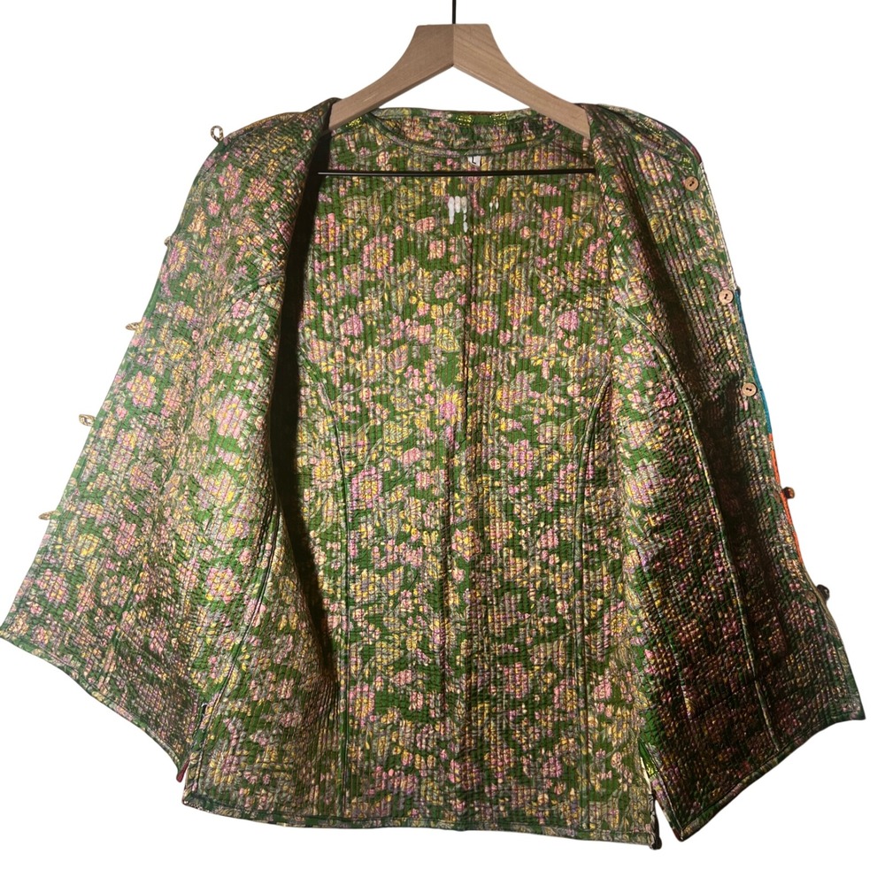 Bohemian Kantha Patchwork Quilted Vest in Multicolor, Women's Size Large - Picture 9 of 10